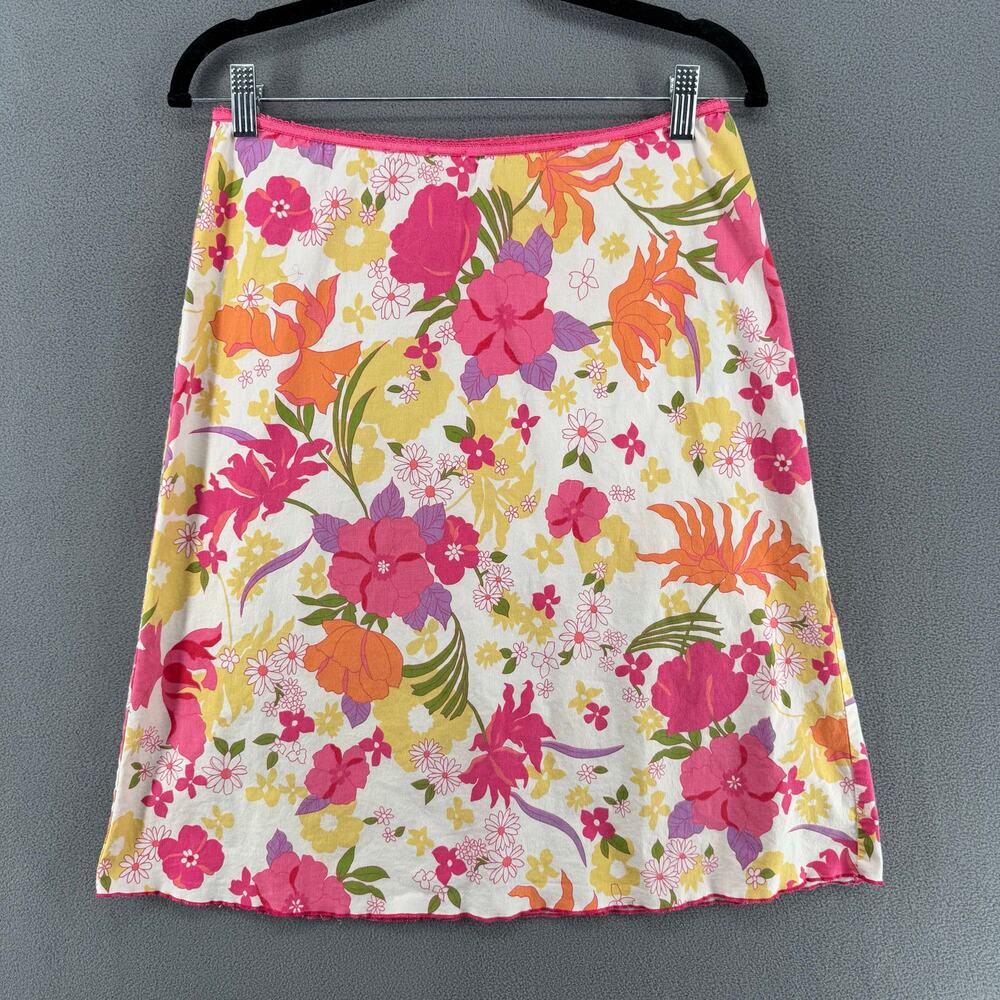 Vintage Y2K 90s Speechless Floral Skirt Elastic Waist Womens M White Pink Yellow